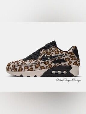 Air Max 90 Leopard Print Women’s Athletic Sneaker Black & Brown With Crystals